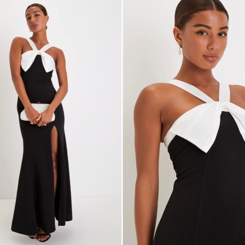 LULUS Prom Wedding Classy Minimal Sophisticated Satin Bow Maxi Gown